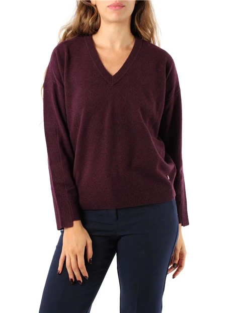 MAGLIA SCOLLO A V MISTO CASHMERE E LANA DONNA VIOLA