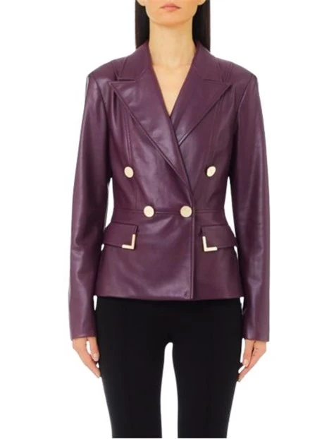 BLAZER CON INSERTI IN METALLO EFFETTO PELLE DONNA VIOLA