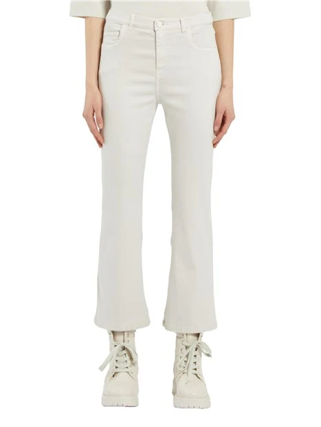 JEANS CROPPED A TROMBETTA MISTO COTONE ELASTICO DONNA BIANCO