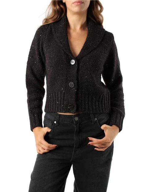 CARDIGAN IN FILATO DI MOHAIR CON PAILLETTES DONNA MARRONE