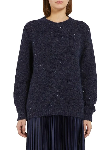 MAGLIA GIROCOLLO IN FILATO DI MOHAIR CON PAILLETTES DONNA BLU