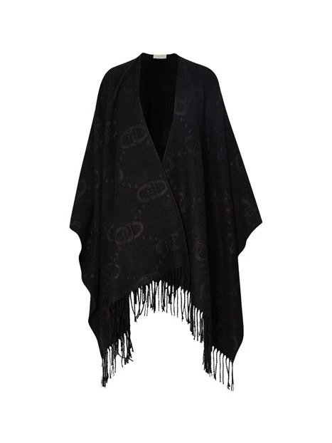 PONCHO CON LORO A RILIEVO DONNA NERO