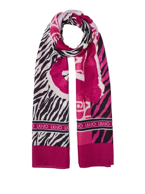 STOLA ANIMALIER CON LOGO DONNA FUCSIA