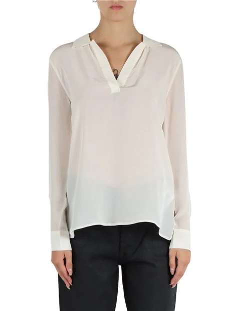 BLUSA CON SCOLLO A V E COLLETTO IN VISCOSA DONNA BIANCO