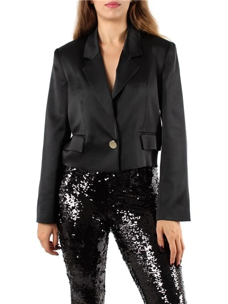 GIACCA BLAZER CROPPED SATINATA DONNA NERO