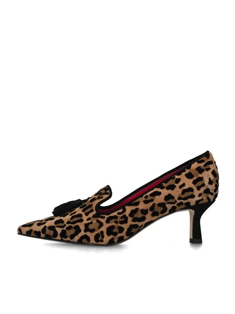 DÉCOLLETÉ CON TACCO LEOPARDATI CAMOSCIO DONNA MARRONE