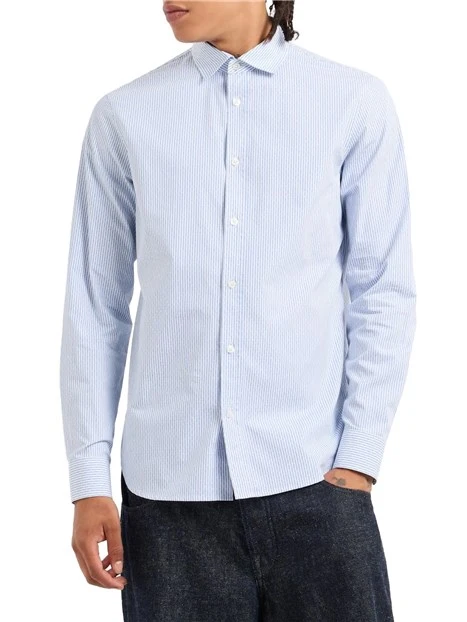 CAMICIA ELEGANTE CON RIGHE PURO COTONE UOMO BIANCO