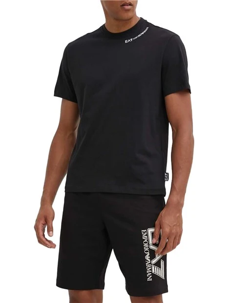 T-SHIRT MANICA CORTA CON COLLO LOGATO UOMO NERO