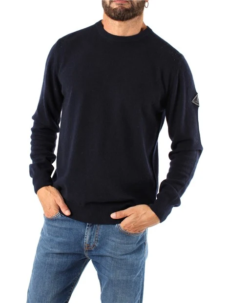 MAGLIA GIROCOLLO CON LOGO MISTO LANA E CASHMERE UOMO BLU