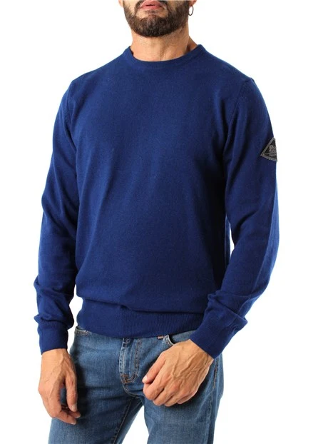 MAGLIA GIROCOLLO LOGATA MISTO LANA E CASHMERE UOMO BLU