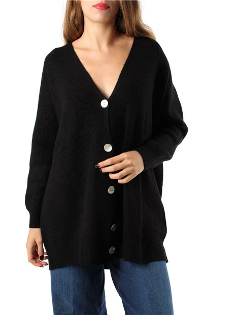 CARDIGAN CON BOTTONI IN MISTO VISCOSA DONNA NERO