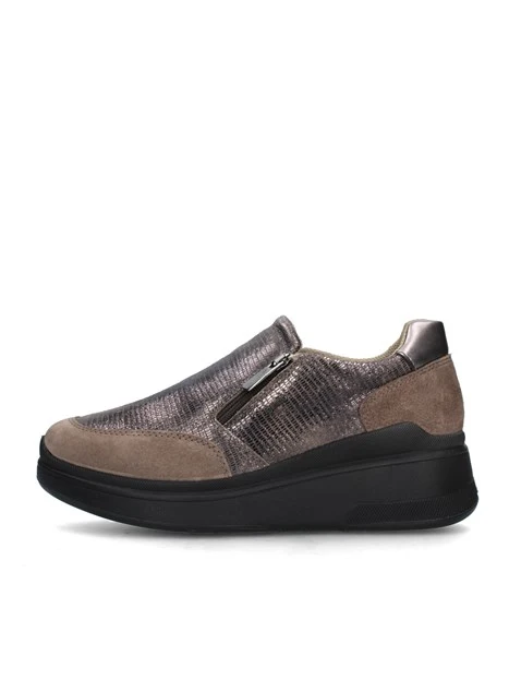 SNEAKERS SLIP ON CON ZEPPA IN PELLE SCAMOSCIATA DONNA BEIGE