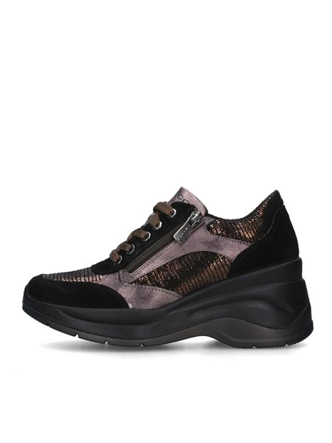 SNEAKERS PLATFORM CAMOSCIO E PELLE DONNA NERO