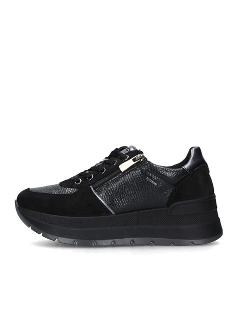 SNEAKERS PLATFORM IN PELLE E CAMOSCIO DONNA NERO