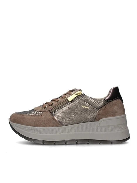 SNEAKERS PLATFORM IN PELLE E CAMOSCIO DONNA BEIGE