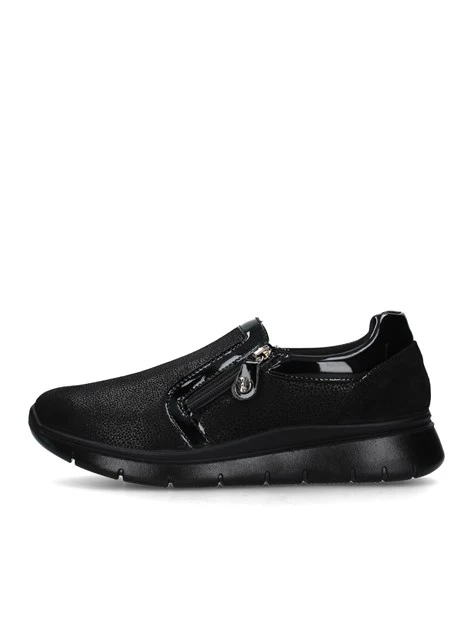 SNEAKERS SLIP ON CAMOSCIO E INSERTI EFFETTO VERNICE DONNA NERO