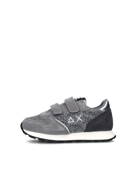 SNEAKERS BASSE ALLY GLITTER DOPPIO STRAPPO BAMBINA GRIGIO