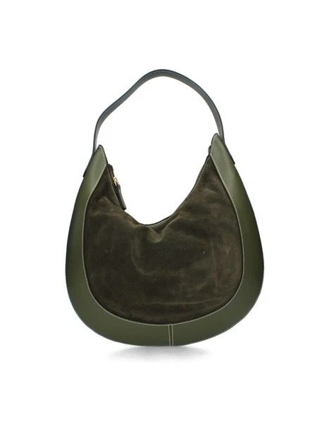 BORSA A SPALLA IN PELLE E CAMOSCIO DONNA VERDE