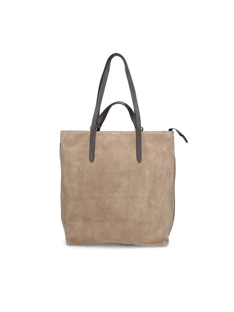 BORSA SHOPPING IN CAMOSCIO INSERTI IN PELLE DONNA BEIGE