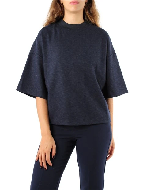 T-SHIRT MANICA CORTA OVER A QUADRETTI DONNA BLU