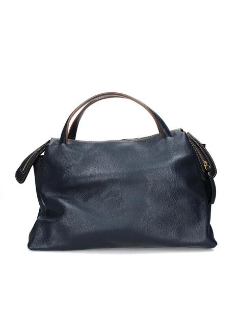 BORSA A MANO IN VERA PELLE INSERTI MARRONE DONNA BLU