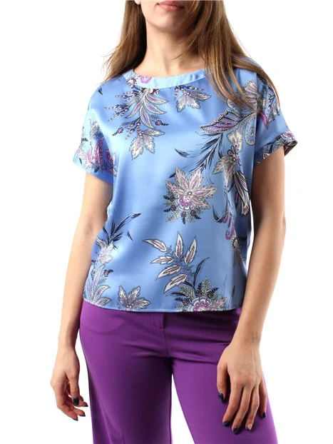 BLUSA RIPOSO IN TWILL A FANTASIA FLOREALE DONNA AZZURRO