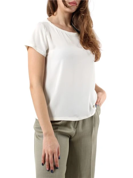 BLUSA A MANICA CORTA IN CRÊPE MISTO SETA DONNA BIANCO BURRO