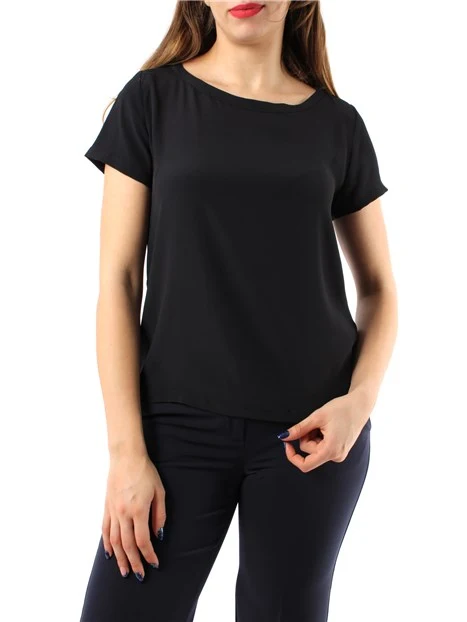 BLUSA A MANICA CORTA IN CRÊPE MISTO SETA DONNA BLU