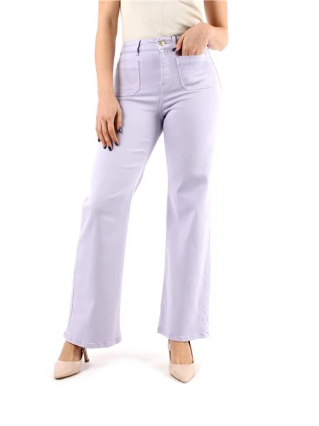 PANTALONE PALAZZO IN GABARDINA STRETCH DONNA LILLA