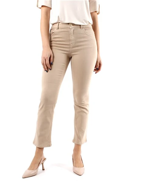 PANTALONI CROPPED A ZAMPA IN GABARDINA STRETCH DONNA BEIGE