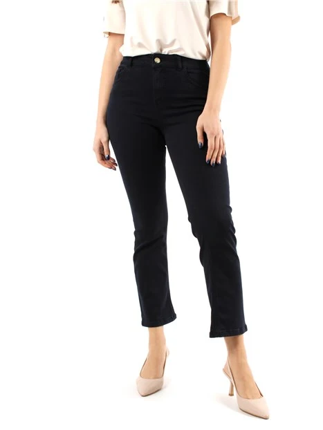 PANTALONI CROPPED A ZAMPA IN GABARDINA STRETCH DONNA BLU