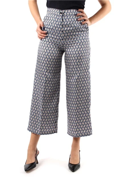 PANTALONI CROPPED AMPI FANTASIA GEOMETRICA DONNA BLU