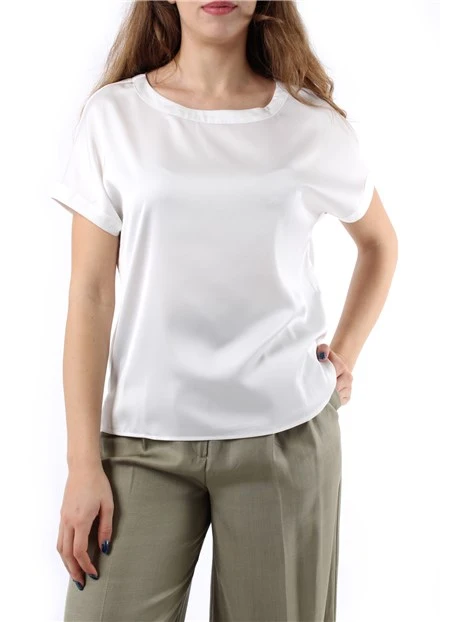 BLUSA A MANICHE CORTE IN RASO DONNA BIANCO