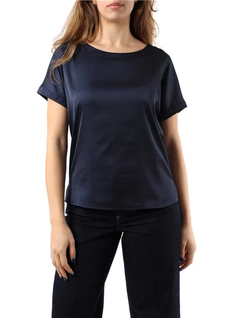 BLUSA A MANICHE CORTE IN RASO DONNA BLU