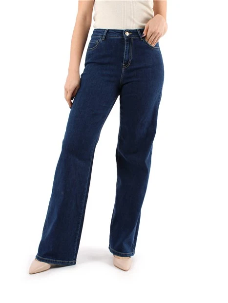 JEANS PALAZZO IN DENIM DI COTONE DONNA BLU