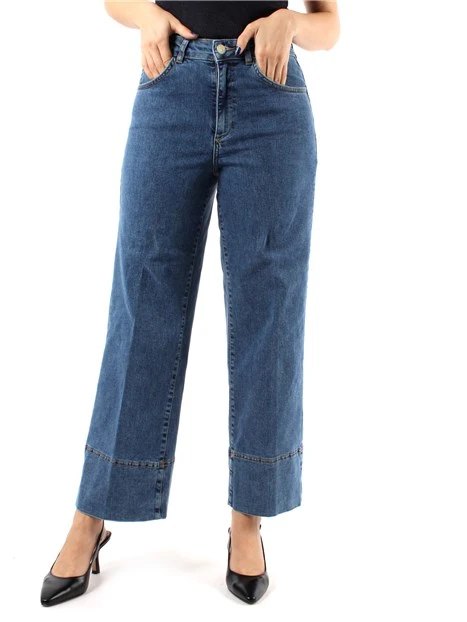 JEANS CROPPED DRITTI CON RISVOLTO DONNA BLU CHIARO