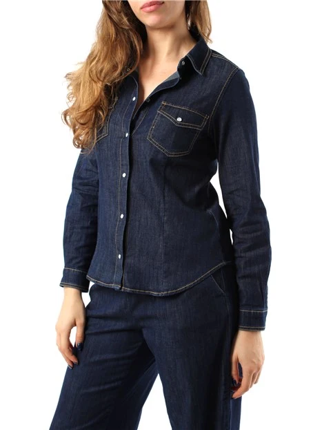 CAMICIA IN DENIM STRETCH DI COTONE DONNA BLU