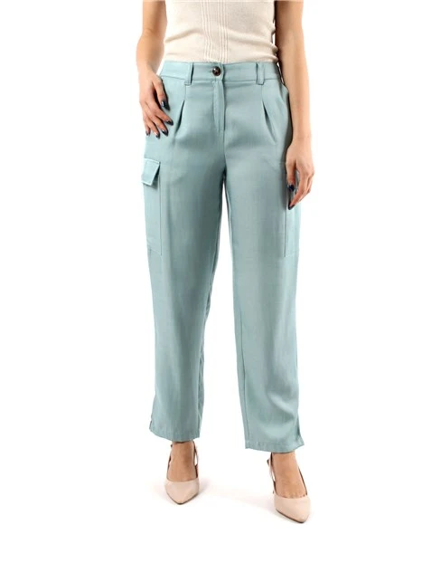 PANTALONI CARGO DONNA IN TWILL MISTO LINO DONNA CELESTE