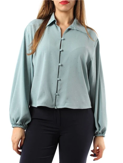 CAMICIA IN CRÊPE CON CRISTALLI DONNA CELESTE