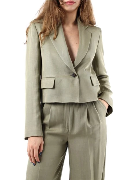 GIACCA BLAZER CORTA IN TWILL DI LINO E VISCOSA DONNA VERDE