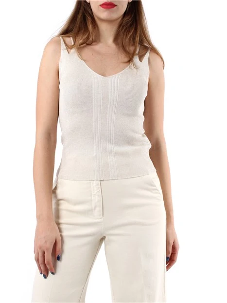 TOP IN MISTO LUREX CON DOPPIE SPALLINE DONNA BIANCO