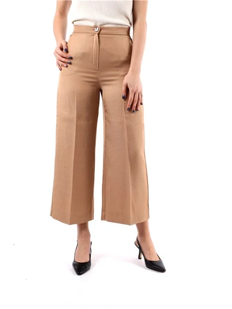 PANTALONE CROPPED IN MISTO VISCOSA E LINO DONNA BEIGE