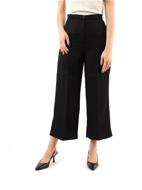 PANTALONE CROPPED IN MISTO VISCOSA E LINO DONNA NERO