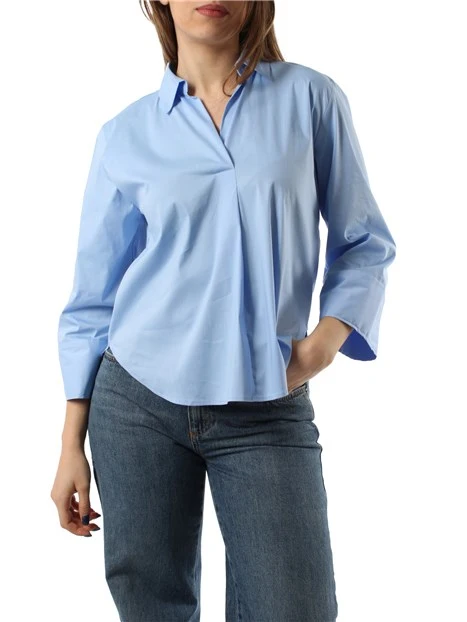 BLUSA CON SCOLLO A V DONNA AZZURRO