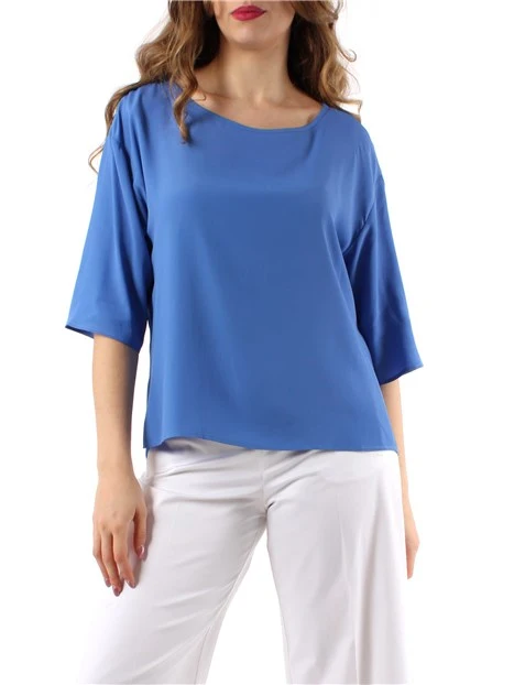 BLUSA SVASATA IN CRÊPE MISTO SETA DONNA AZZURRO