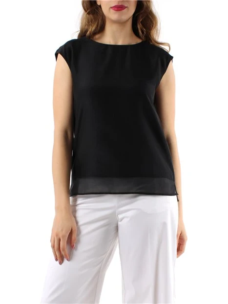 BLUSA A MANICHE CORTE IN MUSSOLA DI SETA DONNA NERO