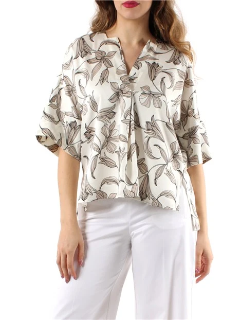 BLUSA SVASATA CON STAMPA FLOREALE DONNA BIANCO