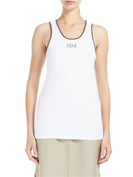 TOP A COSTINE CON LOGO MM RICAMATO DONNA BIANCO