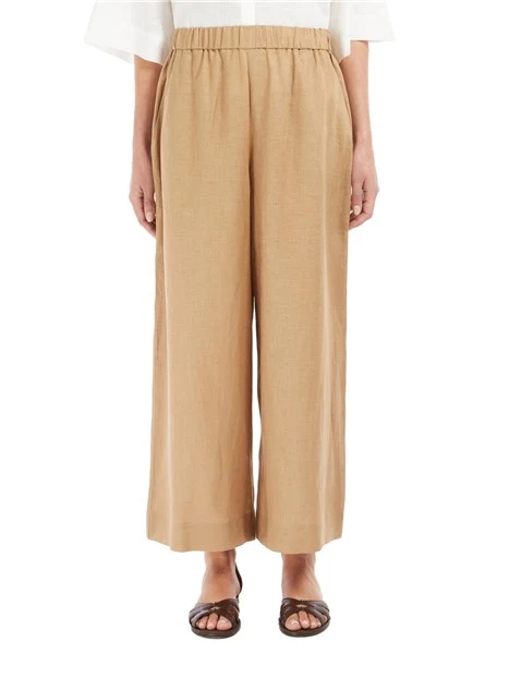 PANTALONI CROPPED AMPI IN PURO LINO DONNA BEIGE