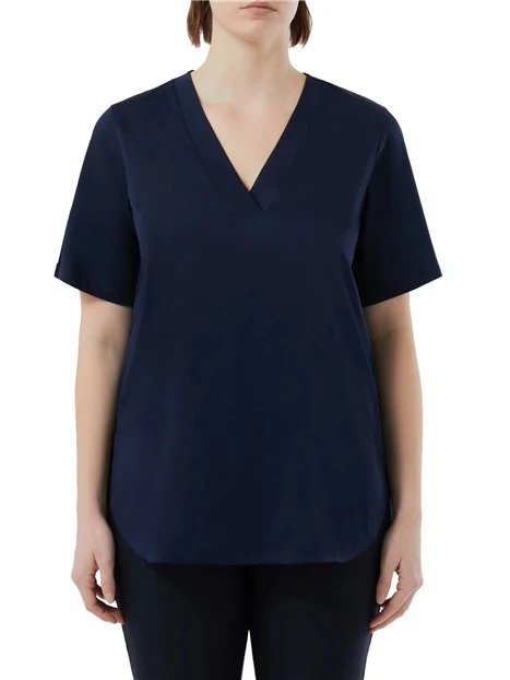 T-SHIRT MANICA CORTA CON SCOLLO A V DONNA BLU